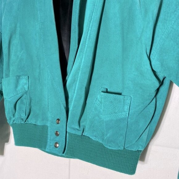 Vintage Daniel Marcus Cropped Teal Suede 90s Jacket  M - Picture 10 of 15
